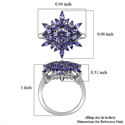 D'Joy Tanzanite 2.30 ctw Royal Bloom Ring in Rhodium Over Sterling Silver (Size 7.0)