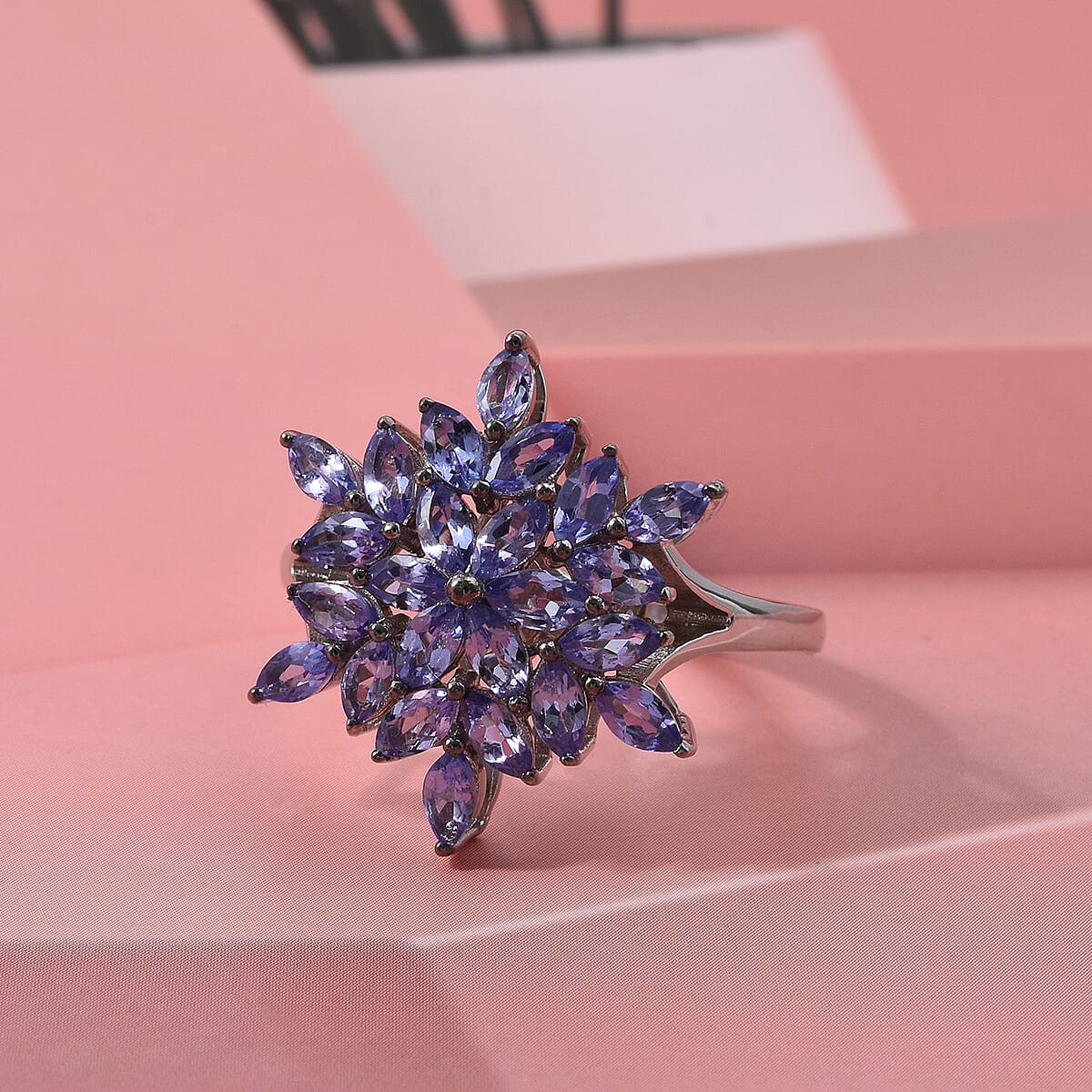 D'Joy Tanzanite 2.30 ctw Royal Bloom Ring in Rhodium Over Sterling Silver (Size 9.0) image number 1
