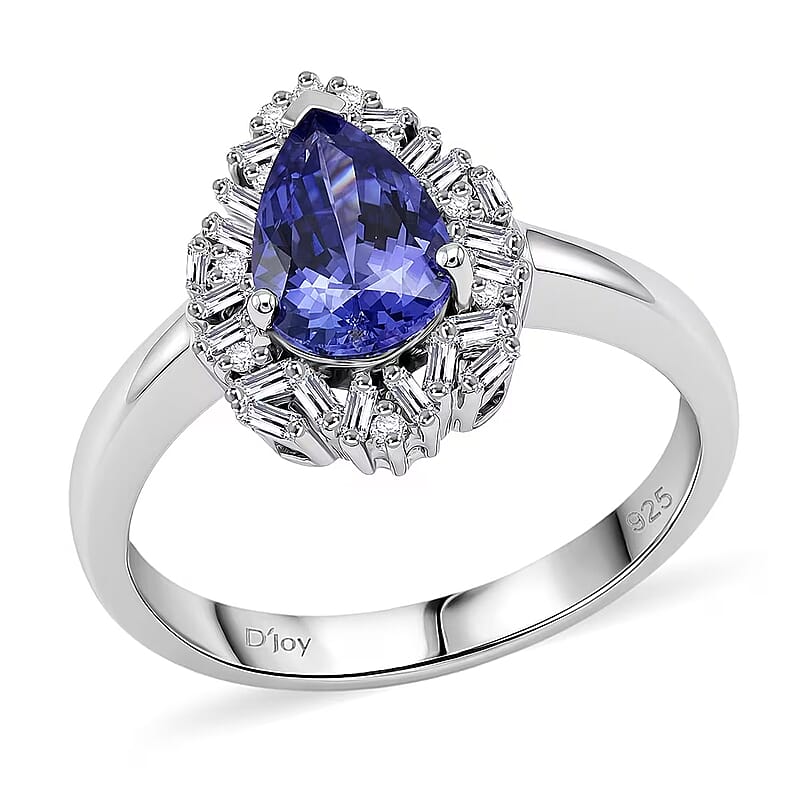 D'Joy Tanzanite and Diamond 1.50 ctw Royal Starburst Ring in Rhodium Over Sterling Silver (Size 10.0)