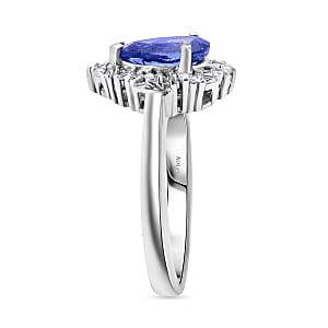 D'Joy Tanzanite and Diamond 1.50 ctw Royal Starburst Ring in Rhodium Over Sterling Silver (Size 10.0)