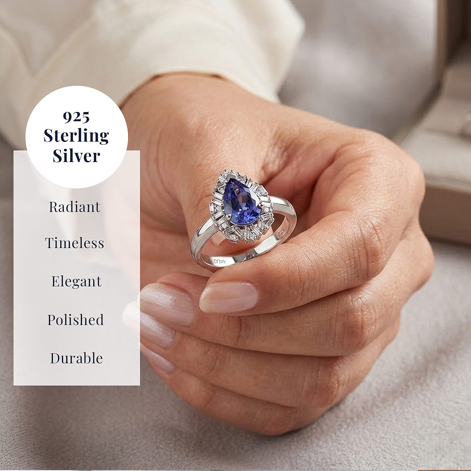 D'Joy Tanzanite and Diamond 1.50 ctw Royal Starburst Ring in Rhodium Over Sterling Silver (Size 10.0)