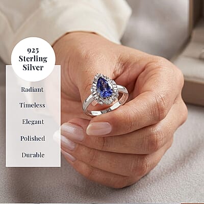 D'Joy Tanzanite and Diamond 1.50 ctw Royal Starburst Ring in Rhodium Over Sterling Silver (Size 10.0)