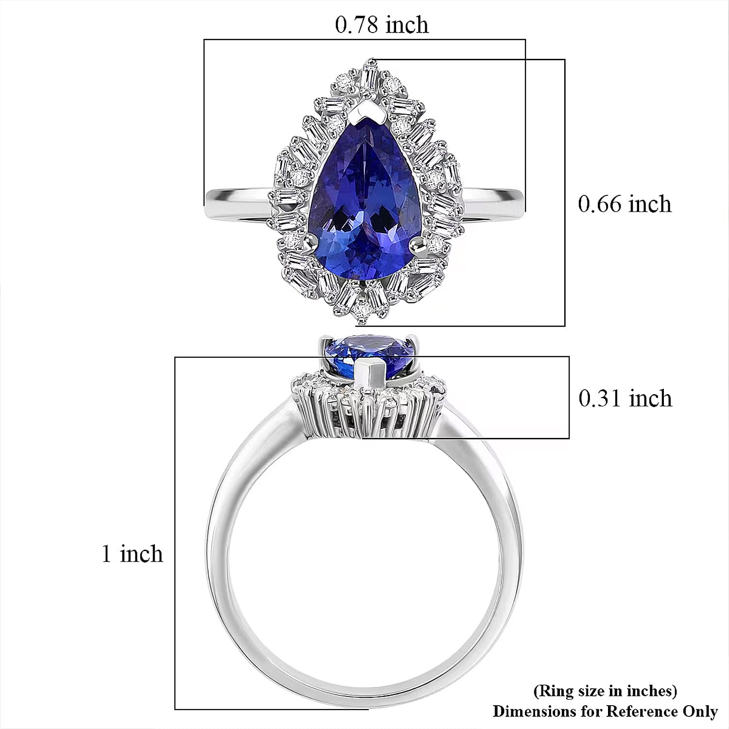 D'Joy Tanzanite and Diamond 1.50 ctw Royal Starburst Ring in Rhodium Over Sterling Silver (Size 10.0)
