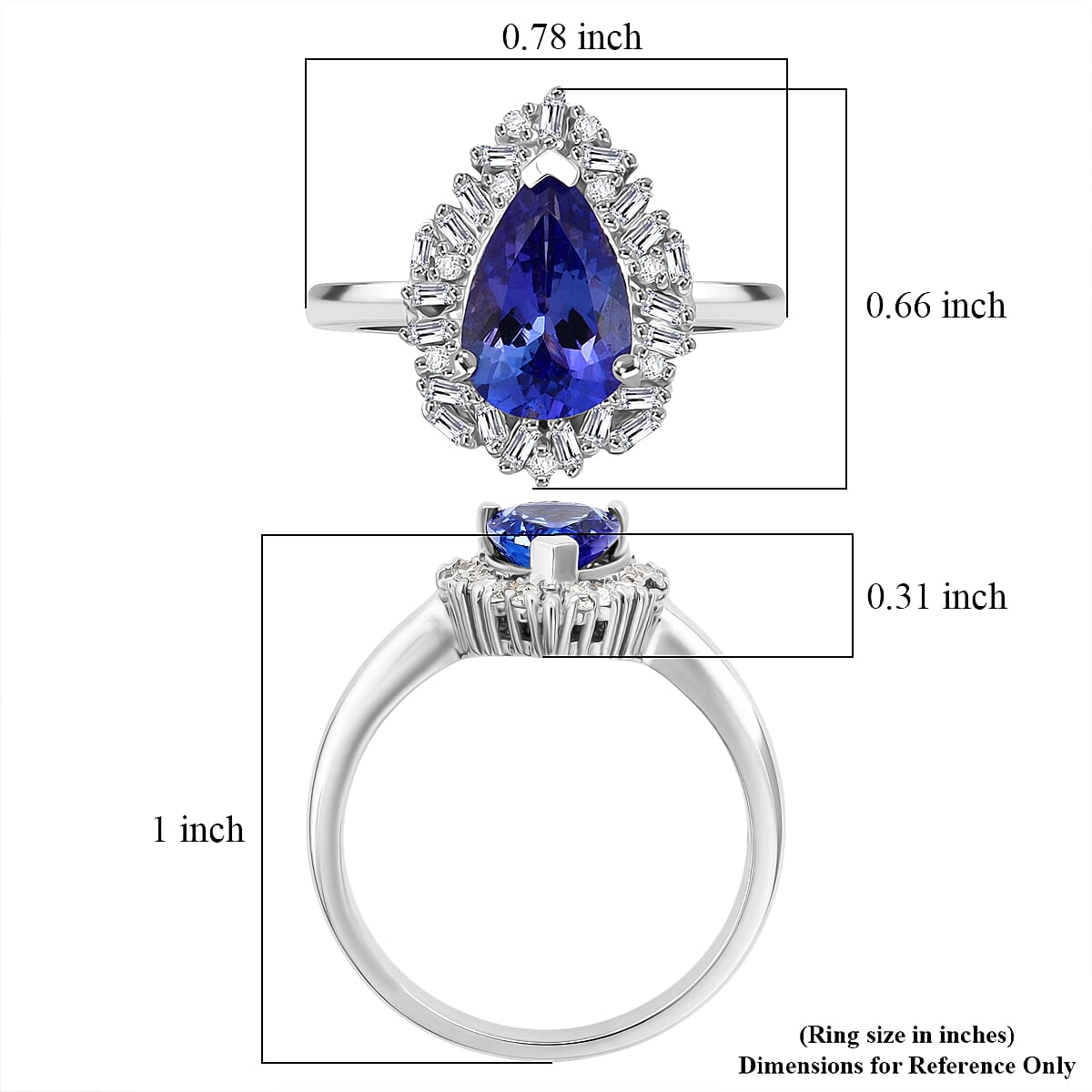 TLV D'Joy Tanzanite, Diamond (0.15 cts) Royal Blue Crown Ring in Rhodium Over Sterling Silver (Size 10.0) 1.50 ctw image number 5