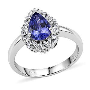 D'Joy Tanzanite and Diamond 1.50 ctw Royal Starburst Ring in Rhodium Over Sterling Silver (Size 7.0)