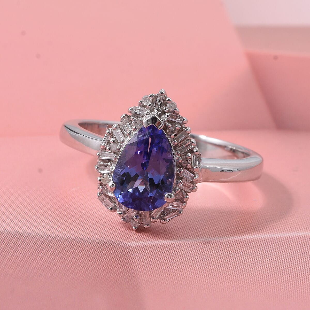 D'Joy Tanzanite and Diamond 1.50 ctw Royal Starburst Ring in Rhodium Over Sterling Silver (Size 7.0) image number 1