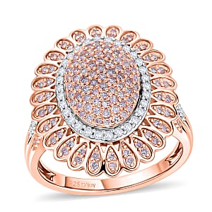 D'Joy Natural Pink and White Diamond I3 1.00 ctw Petal Crown Ring in 18K Vermeil Rose Gold Over Sterling Silver (Size 8.0)