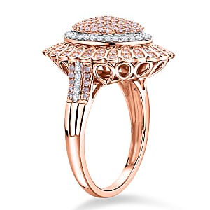D'Joy Natural Pink and White Diamond I3 1.00 ctw Petal Crown Ring in 18K Vermeil Rose Gold Over Sterling Silver (Size 8.0)