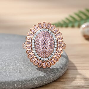 D'Joy Natural Pink and White Diamond I3 1.00 ctw Petal Crown Ring in 18K Vermeil Rose Gold Over Sterling Silver (Size 9.0)