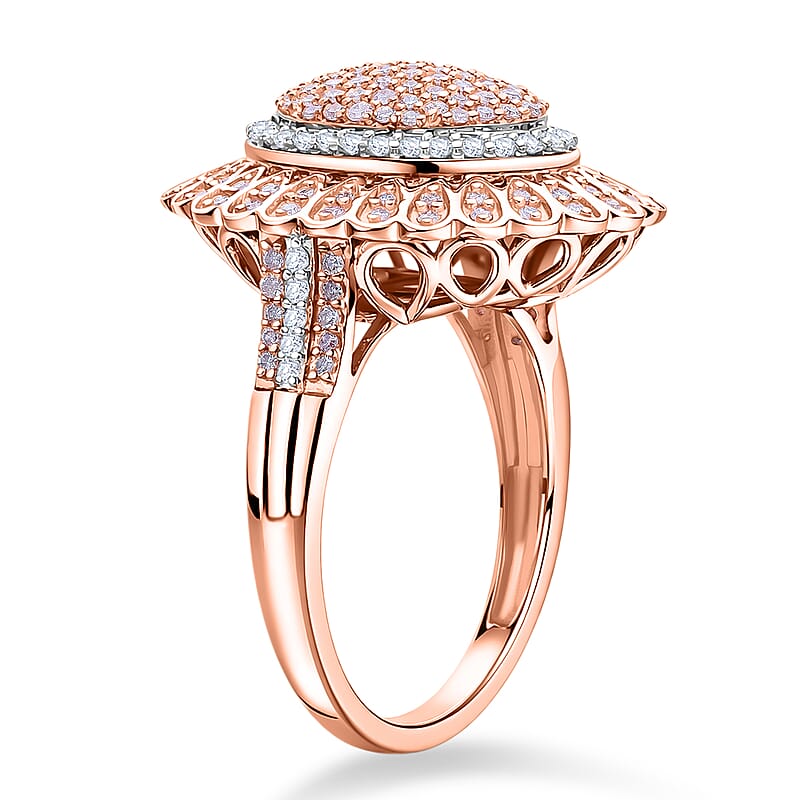 D'Joy Natural Pink and White Diamond I3 1.00 ctw Petal Crown Ring in 18K Vermeil Rose Gold Over Sterling Silver (Size 9.0)