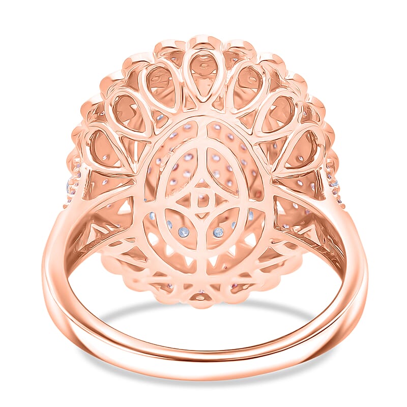 D'Joy Natural Pink and White Diamond I3 1.00 ctw Petal Crown Ring in 18K Vermeil Rose Gold Over Sterling Silver (Size 9.0)