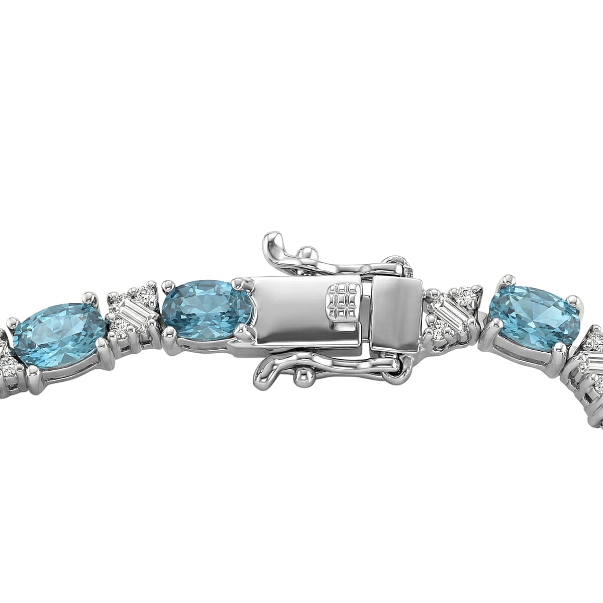 D'Joy Premium Cambodian Blue Zircon and Moissanite 16.65 ctw Ocean Flow Bracelet in Rhodium Over Sterling Silver (7.25 In) (Del. in 10-12 Days) image number 3