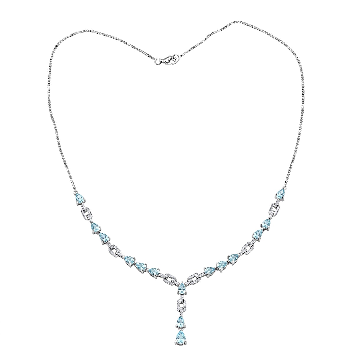 D'Joy Premium Cambodian Blue Zircon and White Zircon 11.30 ctw Ocean Cascade Necklace in Rhodium Over Sterling Silver 18 Inches  image number 3