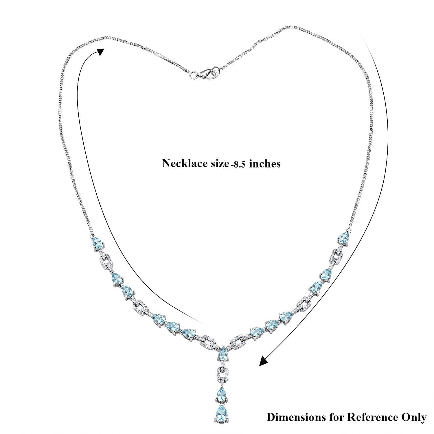 D'Joy Premium Cambodian Blue Zircon and White Zircon 11.30 ctw Ocean Cascade Necklace in Rhodium Over Sterling Silver 18 Inches