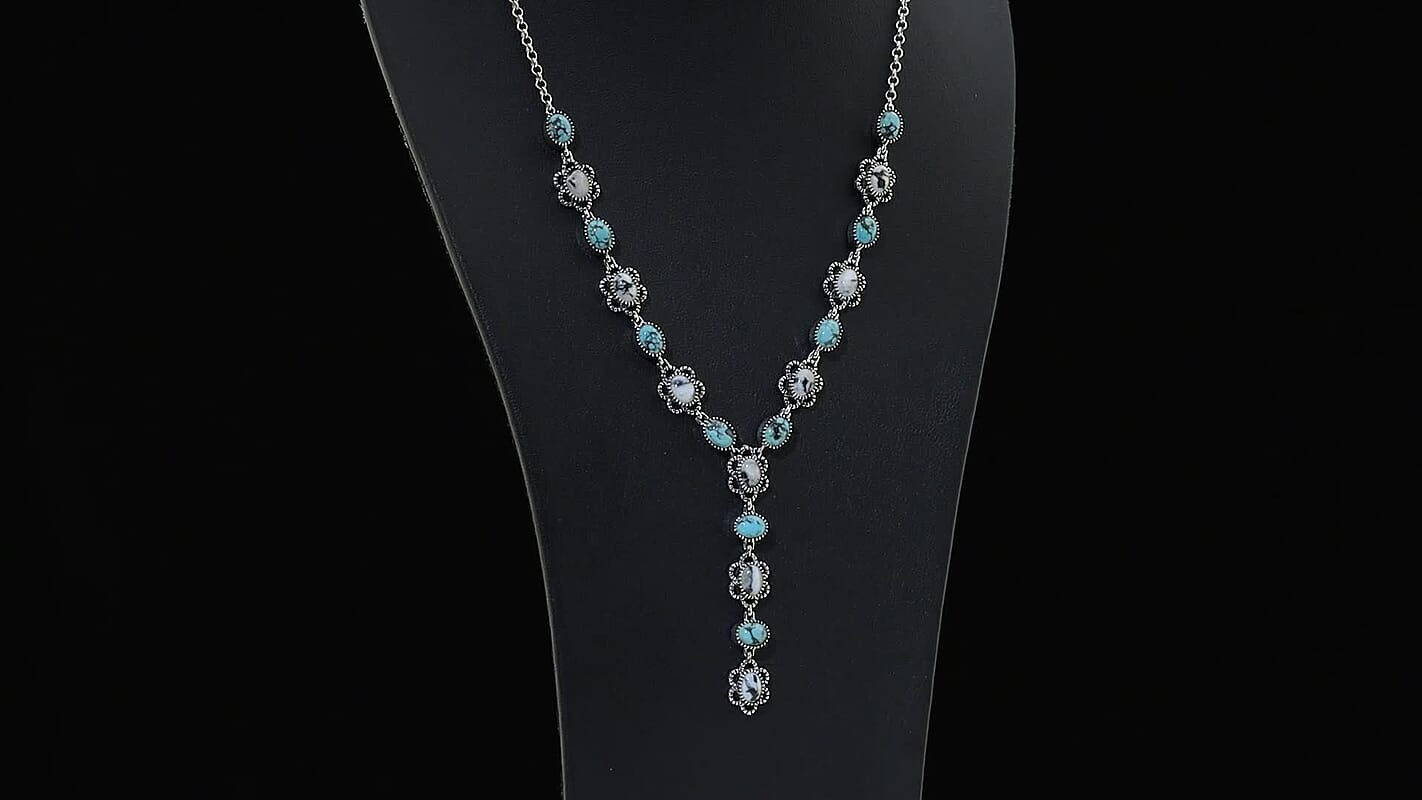 D'Joy Artisan Crafted Premium Blue Moon Turquoise and White Buffalo 15.30 ctw Neckalce in Sterling Silver 18-20 Inches