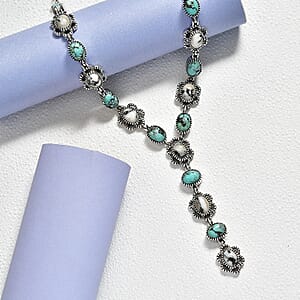 D'Joy Artisan Crafted Premium Blue Moon Turquoise and White Buffalo 15.30 ctw Neckalce in Sterling Silver 18-20 Inches 