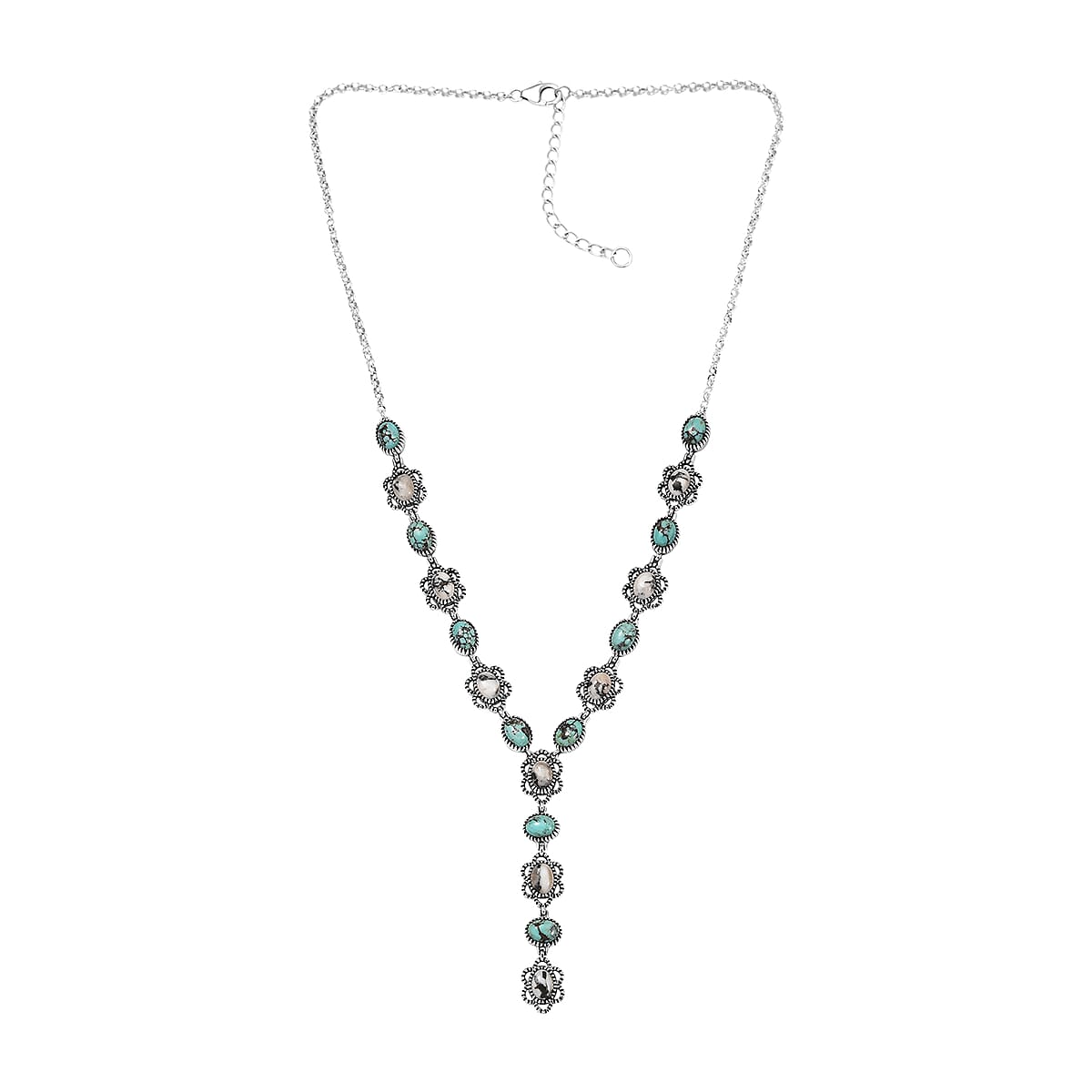 D'Joy Artisan Crafted Premium Blue Moon Turquoise and White Buffalo 15.30 ctw Neckalce in Sterling Silver 18-20 Inches  image number 3