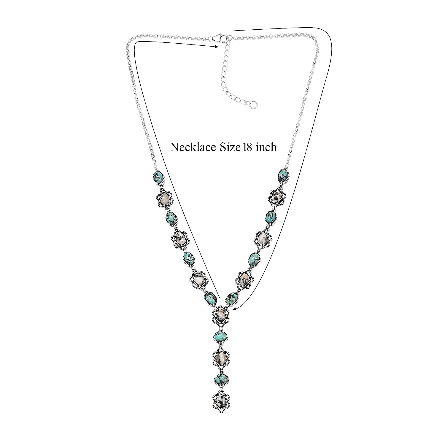 D'Joy Artisan Crafted Premium Blue Moon Turquoise and White Buffalo 15.30 ctw Neckalce in Sterling Silver 18-20 Inches