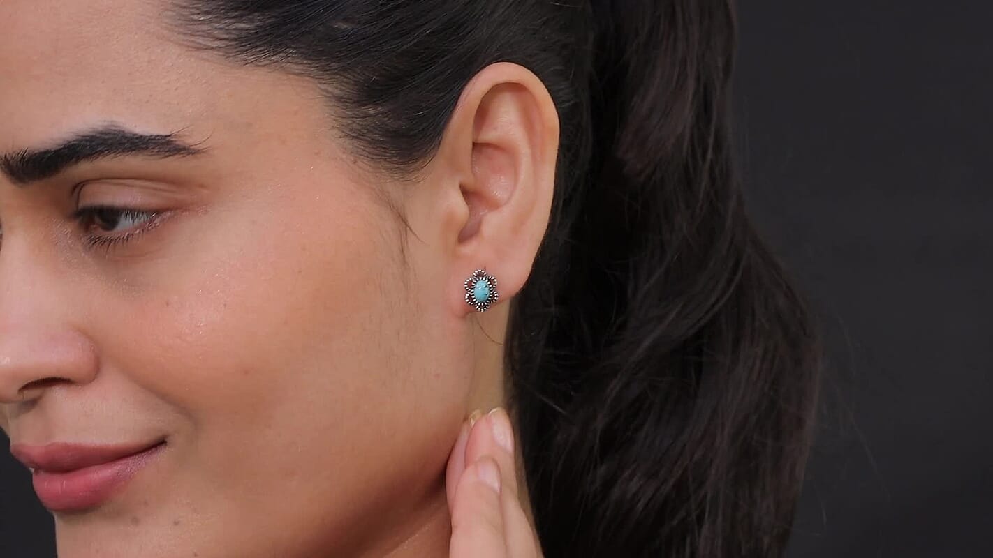 D'Joy Artisan Crafted Premium Blue Moon Turquoise 1.00 ctw Earrings in Sterling Silver