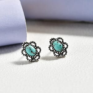 D'Joy Artisan Crafted Premium Blue Moon Turquoise 1.00 ctw Earrings in Sterling Silver