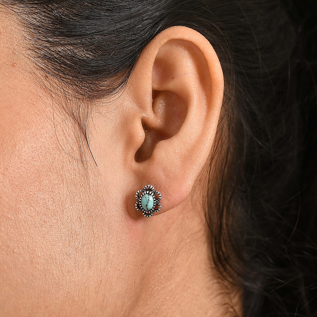 D'Joy Artisan Crafted Premium Blue Moon Turquoise 1.00 ctw Earrings in Sterling Silver image number 2