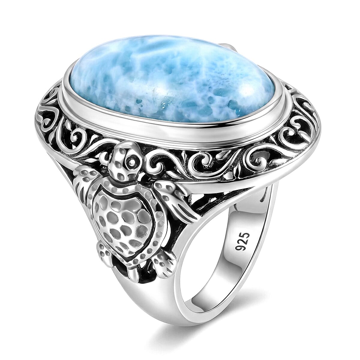 D'Joy Bali Legacy Larimar 10.85 ctw Turtle Ring in Sterling Silver (Size 5.0) image number 3