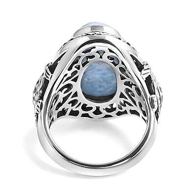 D'Joy Bali Legacy Larimar 10.85 ctw Turtle Ring in Sterling Silver (Size 5.0)