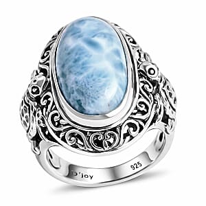 D'Joy Bali Legacy Larimar 10.85 ctw Turtle Ring in Sterling Silver (Size 6.0)