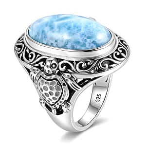 D'Joy Bali Legacy Larimar 10.85 ctw Turtle Ring in Sterling Silver (Size 6.0)