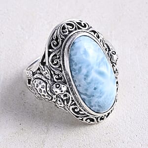 D'Joy Bali Legacy Larimar 10.85 ctw Turtle Ring in Sterling Silver (Size 8.0)