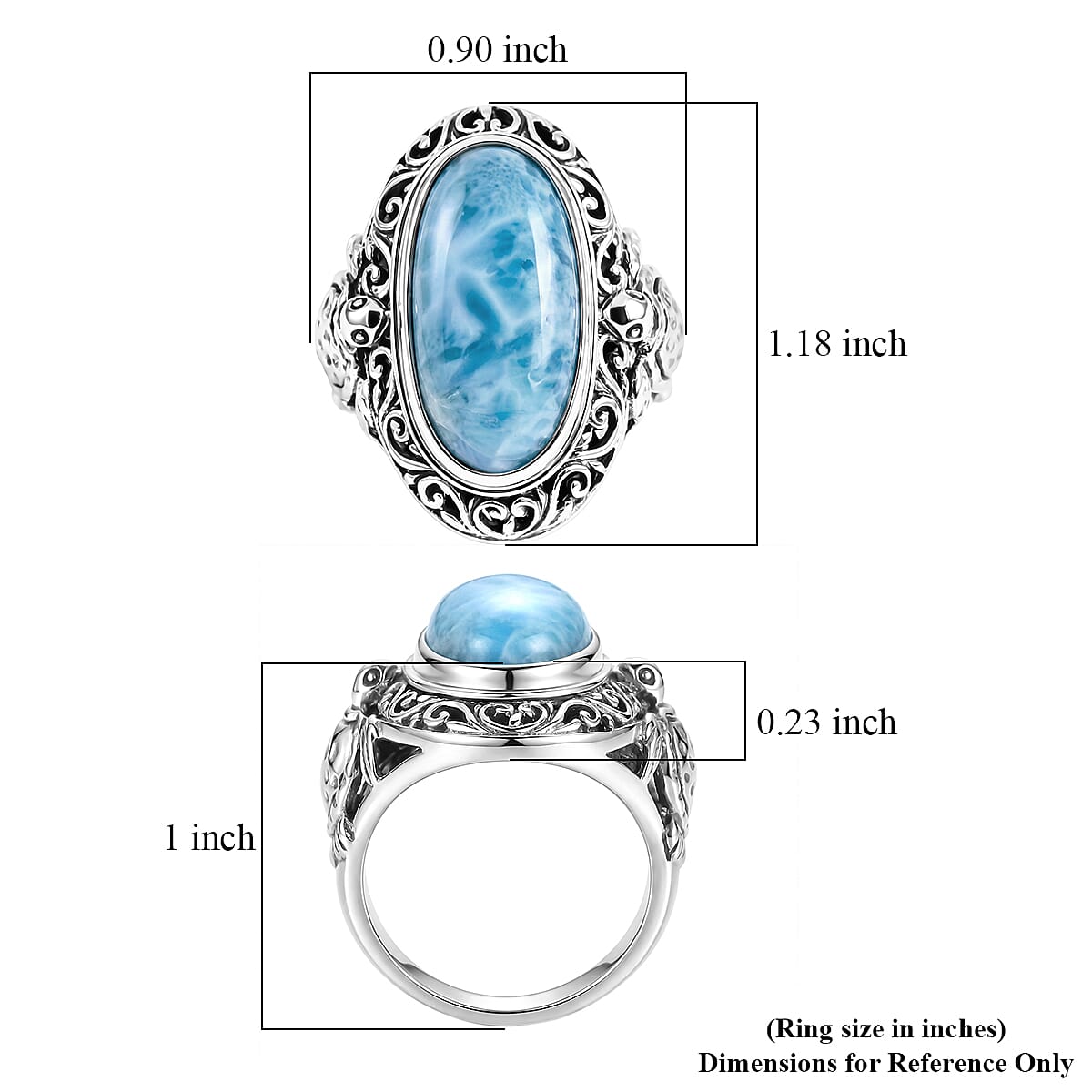 D'Joy Bali Legacy Larimar 10.85 ctw Turtle Ring in Sterling Silver (Size 8.0) image number 5