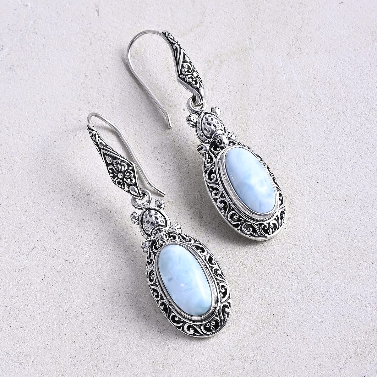 D'Joy Bali Legacy Larimar 8.90 ctw Turtle Earrings in Sterling Silver image number 1
