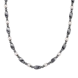 Terahertz 70.00 ctw and White Shell Pearl Necklace (18-20 Inches) with Lion Charm in Silvertone and Stainless Steel