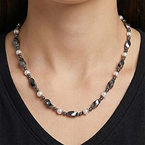 Terahertz 70.00 ctw and White Shell Pearl Necklace (18-20 Inches) with Lion Charm in Silvertone and Stainless Steel