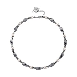 Terahertz 70.00 ctw and White Shell Pearl Necklace (18-20 Inches) with Lion Charm in Silvertone and Stainless Steel