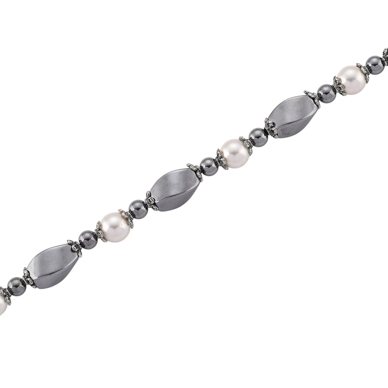 Terahertz 70.00 ctw and White Shell Pearl Necklace (18-20 Inches) with Tiger Charm in Silvertone and Stainless Steel
