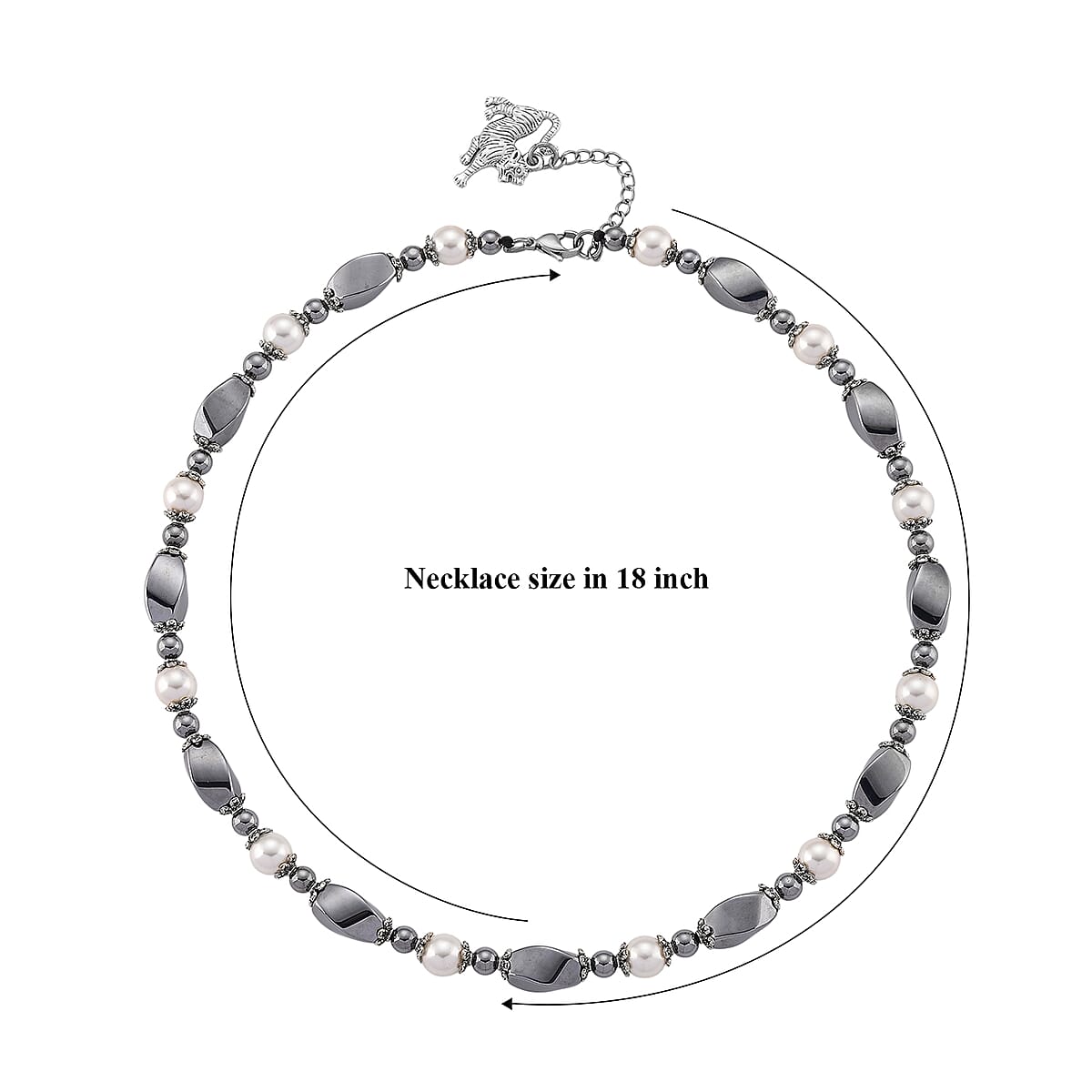 Terahertz 70.00 ctw and White Shell Pearl Necklace (18-20 Inches) with Lion Charm in Silvertone and Stainless Steel image number 5