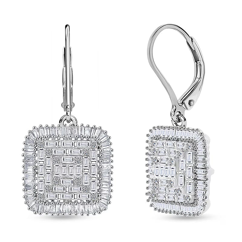 Luxuriant Lab Grown Diamond G-H SI 1.50 ctw Geometric Lattice Earrings in Rhodium Over Sterling Silver
