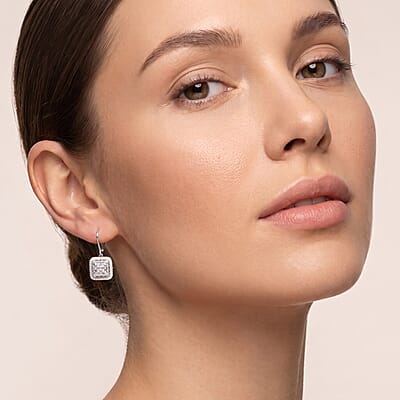 Luxuriant Lab Grown Diamond G-H SI 1.50 ctw Geometric Lattice Earrings in Rhodium Over Sterling Silver
