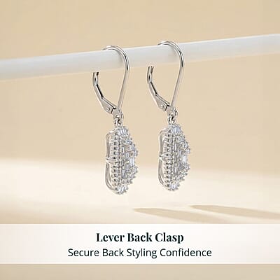Luxuriant Lab Grown Diamond G-H SI 1.50 ctw Geometric Lattice Earrings in Rhodium Over Sterling Silver