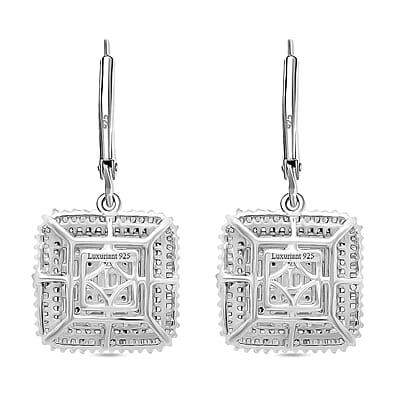 Luxuriant Lab Grown Diamond G-H SI 1.50 ctw Geometric Lattice Earrings in Rhodium Over Sterling Silver