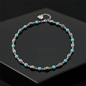 Terahertz 70.00 ctw and Sleeping Beauty Color Shell Pearl Necklace (18-20 Inches) with Elephant Charm in Silvertone and Stainless Steel