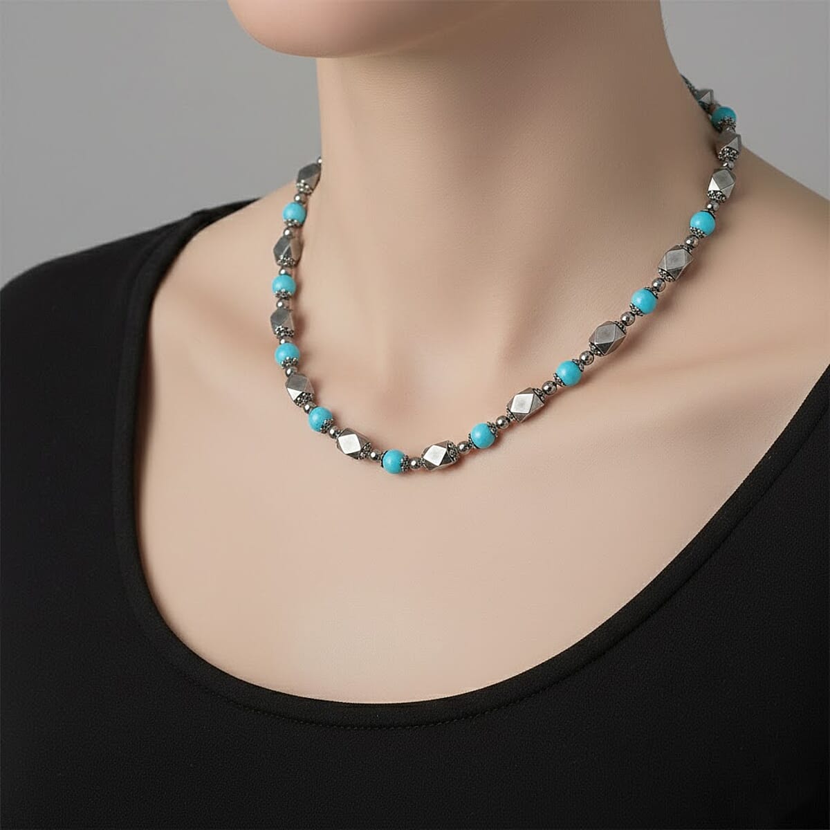 Terahertz 70.00 ctw and Sleeping Beauty Color Shell Pearl Necklace (18-20 Inches) with Elephant Charm in Silvertone and Stainless Steel image number 2