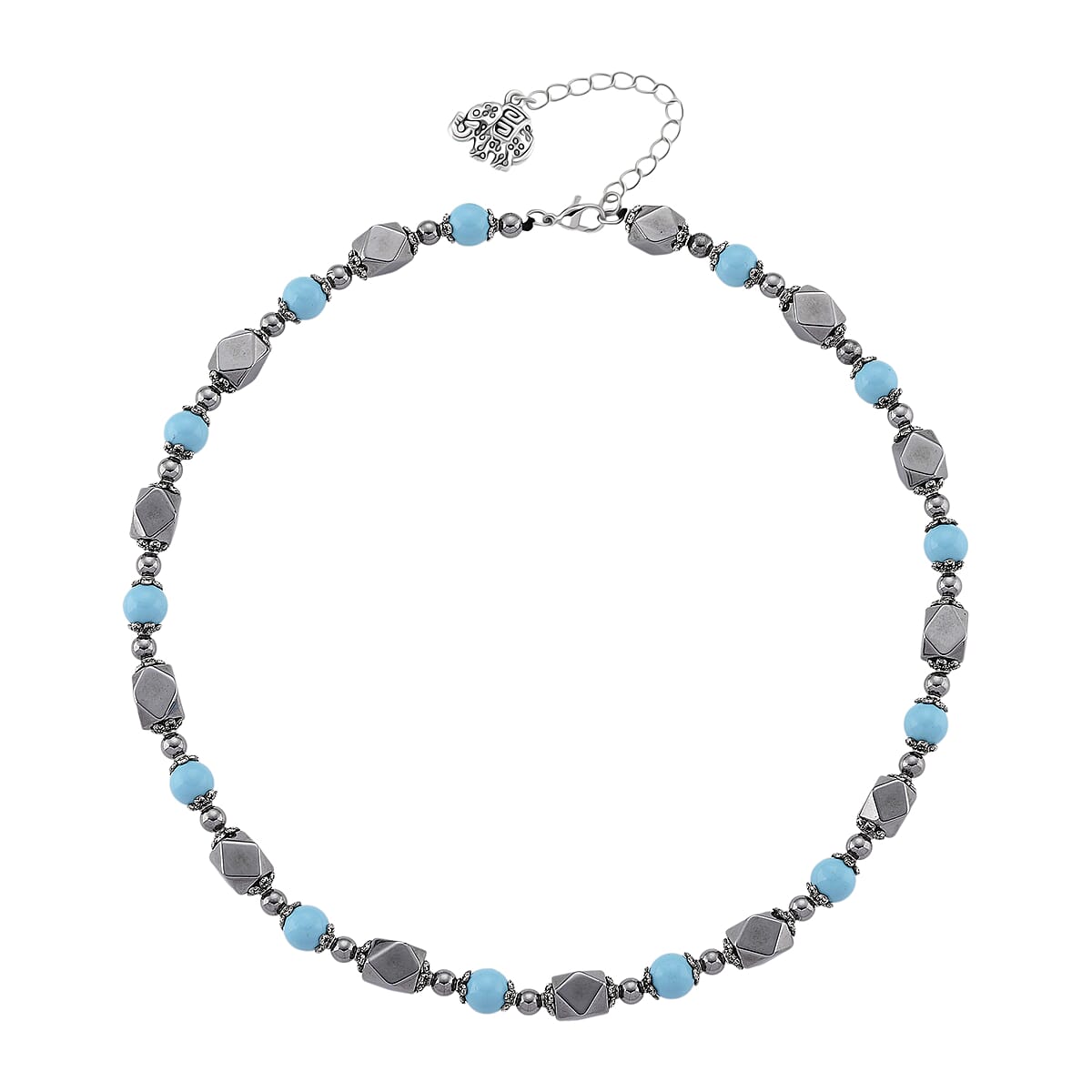 Terahertz 70.00 ctw and Sleeping Beauty Color Shell Pearl Necklace (18-20 Inches) with Elephant Charm in Silvertone and Stainless Steel image number 3