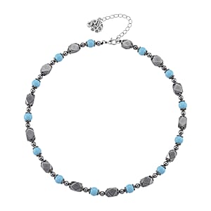 Terahertz 70.00 ctw and Sleeping Beauty Color Shell Pearl Necklace (18-20 Inches) with Elephant Charm in Silvertone and Stainless Steel