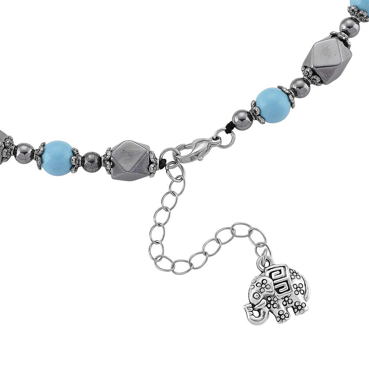 Terahertz 70.00 ctw and Sleeping Beauty Color Shell Pearl Necklace (18-20 Inches) with Elephant Charm in Silvertone and Stainless Steel image number 5