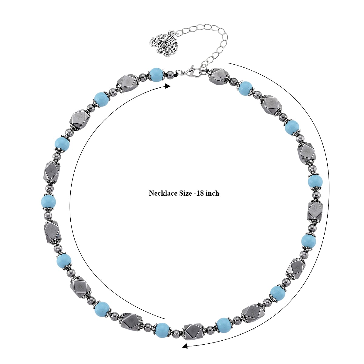 Terahertz 70.00 ctw and Sleeping Beauty Color Shell Pearl Necklace (18-20 Inches) with Elephant Charm in Silvertone and Stainless Steel image number 6