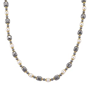 Terahertz 70.00 ctw and White Shell Pearl Necklace (18-20 Inches) with Butterfly Charm in Goldtone and Stainless Steel
