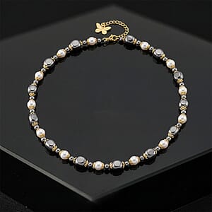 Terahertz 70.00 ctw and White Shell Pearl Necklace (18-20 Inches) with Butterfly Charm in Goldtone and Stainless Steel