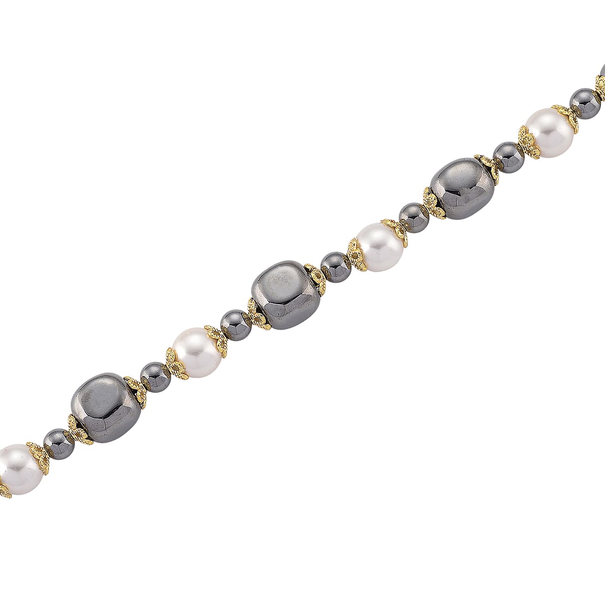 Terahertz 70.00 ctw and White Shell Pearl Necklace (18-20 Inches) with Butterfly Charm in Goldtone and Stainless Steel image number 4